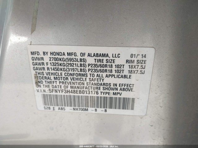 Aukcja sprzedaży 2014 Honda Pilot Ex, vin: 5FNYF3H48EB013176, numer aukcji: 44682677