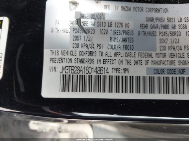 Aukcja sprzedaży 2008 Mazda Cx-9 Grand Touring, vin: JM3TB28A180148614, numer aukcji: 44682684