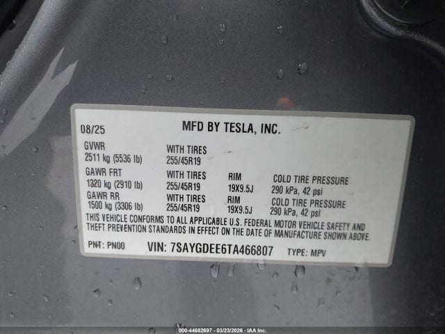 Tesla Model Y 2026 7SAYGDEE6TA466807 Image 9