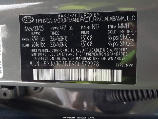 5NMJC3DE9SH579978 Hyundai Tucson Sel Convenience