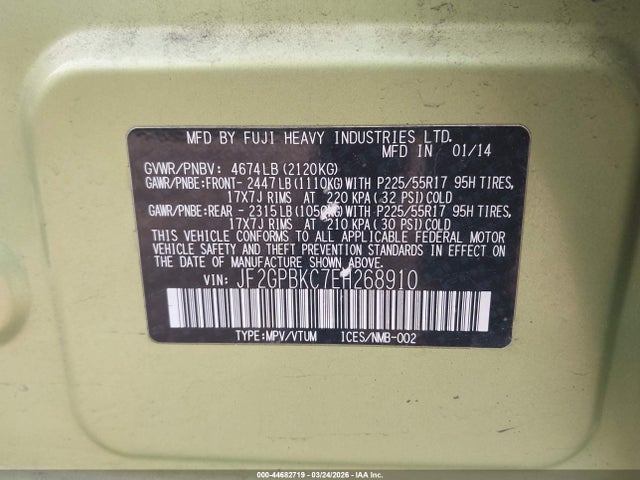 Продаж на аукціоні авто 2014 Subaru Xv Crosstrek Hybrid 2.0i Touring, vin: JF2GPBKC7EH268910, номер лоту: 44682719