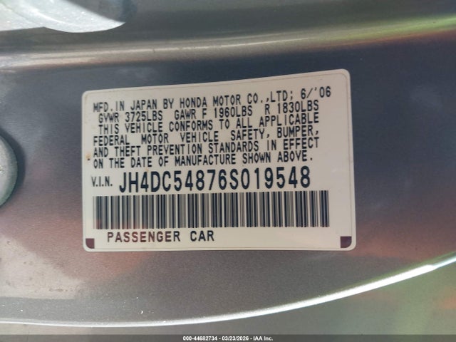 44682734 :رقم المزاد ، JH4DC54876S019548 vin ، 2006 Acura Rsx مزاد بيع
