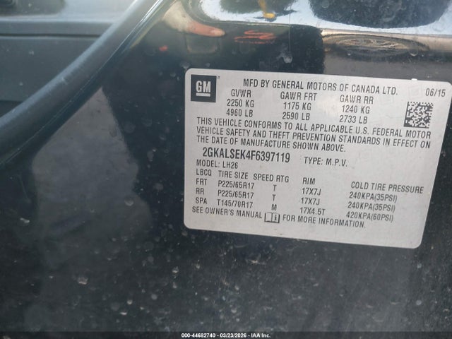 44682740 :رقم المزاد ، 2GKALSEK4F6397119 vin ، 2015 Gmc Terrain Slt-1 مزاد بيع