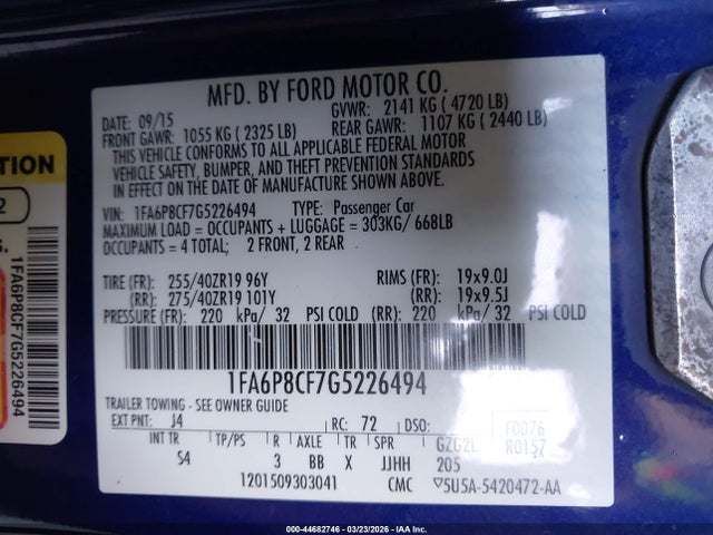 2016 FORD MUSTANG 1FA6P8CF7G5226494 Photo 8