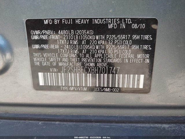 Aukcja sprzedaży 2011 Subaru Forester 2.5x Limited, vin: JF2SHBECXBH701747, numer aukcji: 44682780