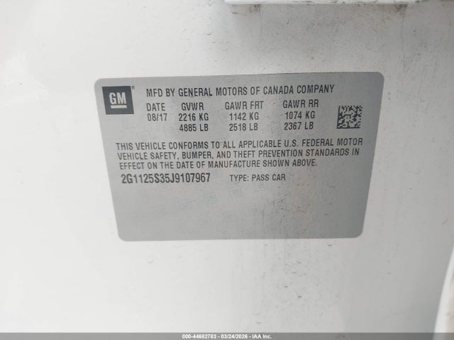 Продажа на аукционе авто 2018 Chevrolet Impala 2lz, vin: 2G1125S35J9107967, номер лота: 44682783