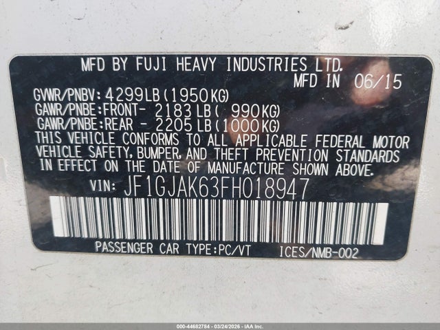 Продажа на аукционе авто 2015 Subaru Impreza 2.0i Premium, vin: JF1GJAK63FH018947, номер лота: 44682784