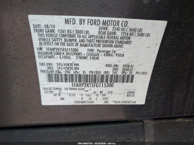1FAHP2KT5FG115300 Ford TAURUS SHO
