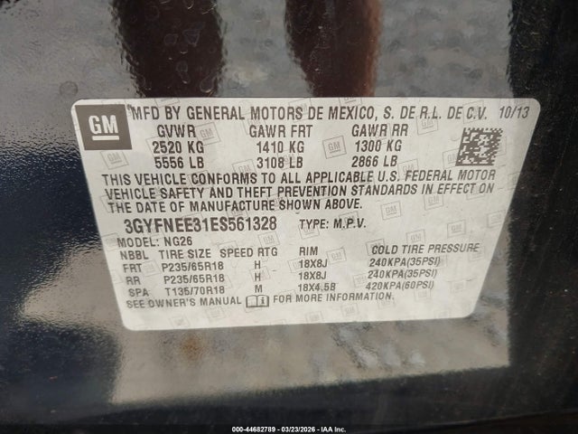 2014 Cadillac Srx Luxury Collection მანქანა იყიდება აუქციონზე, vin: 3GYFNEE31ES561328, აუქციონის ნომერი: 44682789