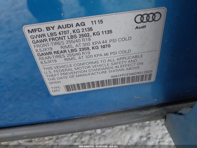 Продаж на аукціоні авто 2016 Audi Q3 2.0t Premium Plus, vin: WA1FFCFS6GR012625, номер лоту: 44682793