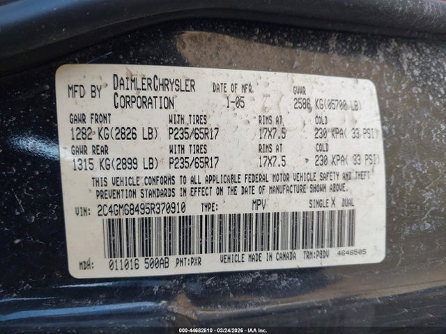 2005 CHRYSLER PACIFICA 2C4GM68495R370910 Photo 8