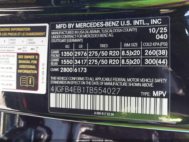 Продаж на аукціоні авто 2026 Mercedes-benz Gle 350, vin: 4JGFB4EB1TB554027, номер лоту: 44682837