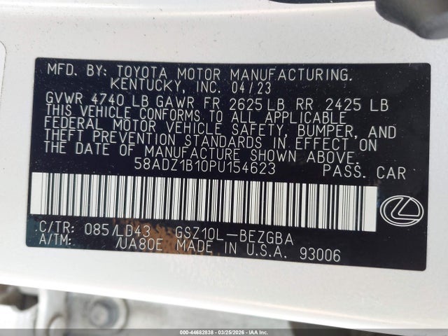 Продажа на аукционе авто 2023 Lexus Es 350, vin: 58ADZ1B10PU154623, номер лота: 44682838
