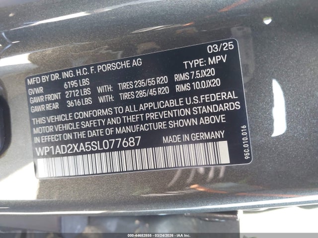 WP1AD2XA5SL077687 Porsche Macan Electric