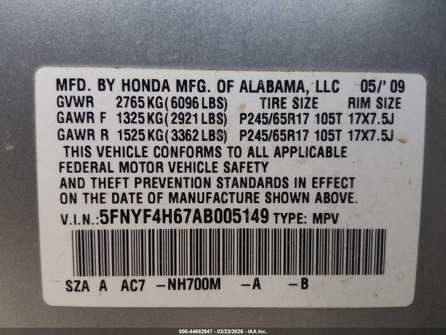 2010 HONDA PILOT 5FNYF4H67AB005149 Photo 8