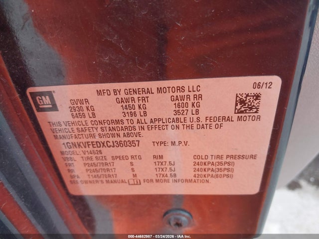 2012 CHEVROLET TRAVERSE 1GNKVFEDXCJ360357 Photo 8