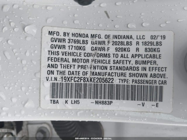 Honda Civic Sport 2019 19XFC2F8XKE205622 Image 9