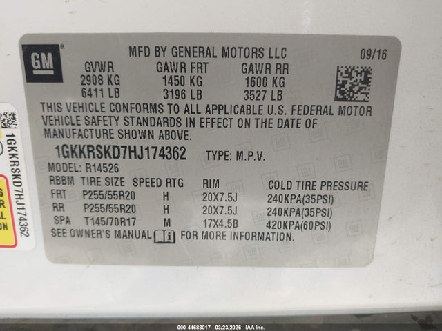 Продажа на аукционе авто 2017 Gmc Acadia Limited, vin: 1GKKRSKD7HJ174362, номер лота: 44683017