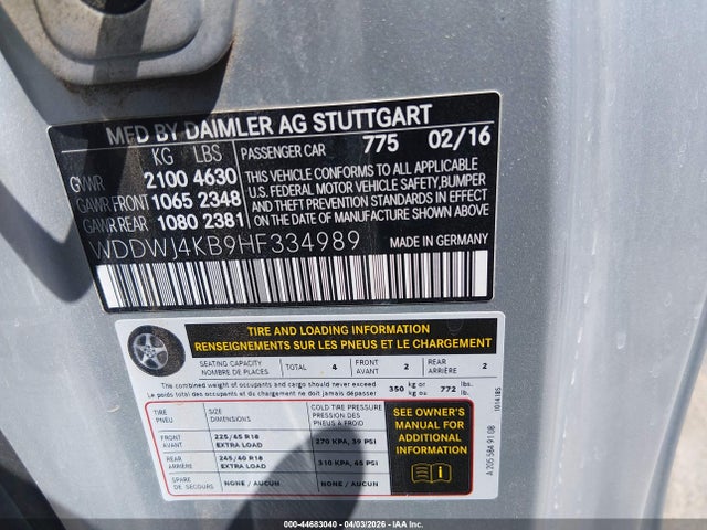 Aukcja sprzedaży 2017 Mercedes-benz C 300 4matic, vin: WDDWJ4KB9HF334989, numer aukcji: 44683040