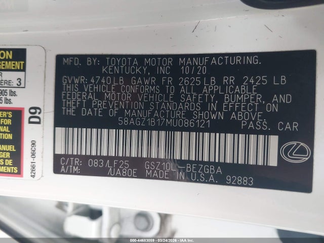 2021 LEXUS ES 350 58AGZ1B17MU086121 Photo 8