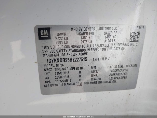 Продаж на аукціоні авто 2017 Cadillac Xt5 Luxury, vin: 1GYKNDRS5HZ227515, номер лоту: 44683068