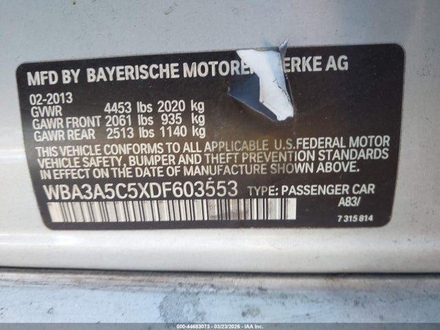44683073 :رقم المزاد ، WBA3A5C5XDF603553 vin ، 2013 Bmw 328i مزاد بيع
