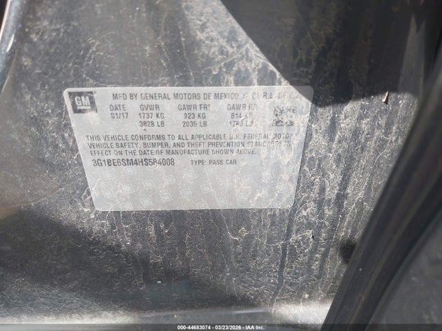 2017 Chevrolet Cruze Lt Auto მანქანა იყიდება აუქციონზე, vin: 3G1BE6SM4HS584008, აუქციონის ნომერი: 44683074