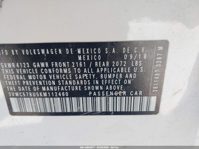 3VWC57BU5KM112460 Volkswagen Jetta 1.4t R-line/1.4t S/1.4t Se