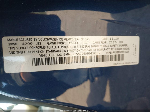 Aukcja sprzedaży 2011 Volkswagen Jetta Tdi, vin: 3VWLL7AJ0BM041827, numer aukcji: 44683079