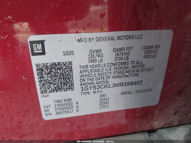 Продаж на аукціоні авто 2021 Cadillac Escalade 2wd Premium Luxury, vin: 1GYS3CKL3MR198402, номер лоту: 44683082