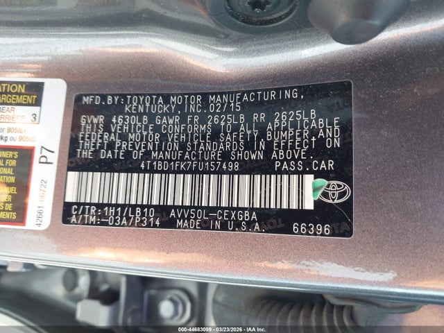2015 TOYOTA CAMRY HYBRID 4T1BD1FK7FU157498 Photo 8