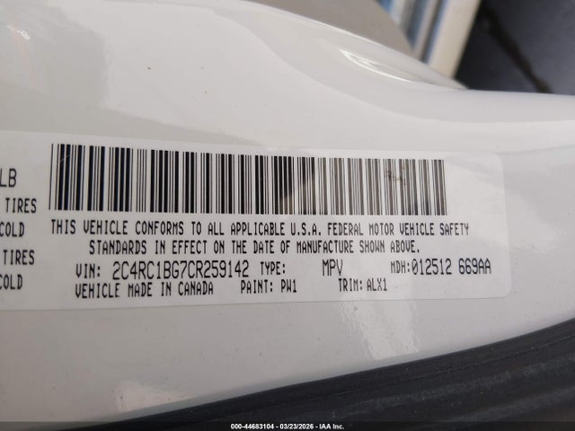44683104 :رقم المزاد ، 2C4RC1BG7CR259142 vin ، 2012 Chrysler Town & Country Touring مزاد بيع