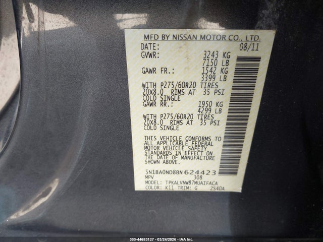 2011 NISSAN ARMADA 5N1BA0ND8BN624423 Photo 8