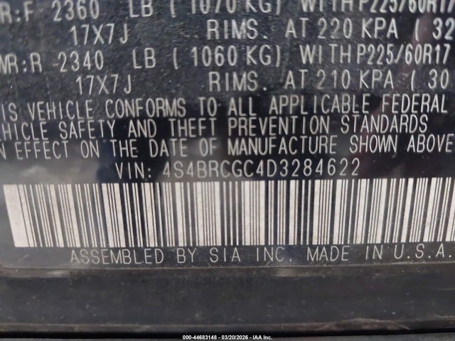 2013 Subaru Outback 2.5i Premium მანქანა იყიდება აუქციონზე, vin: 4S4BRCGC4D3284622, აუქციონის ნომერი: 44683148