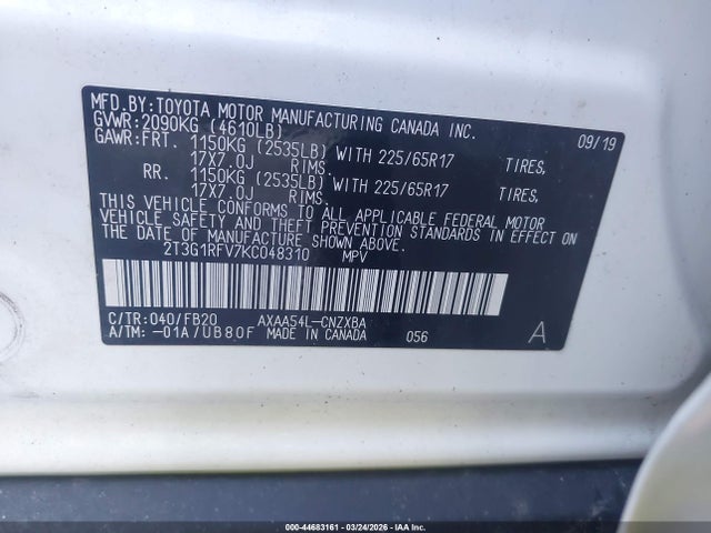 Продажа на аукционе авто 2019 Toyota Rav4 Le, vin: 2T3G1RFV7KC048310, номер лота: 44683161