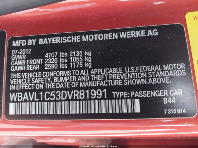 Продаж на аукціоні авто 2013 Bmw X1 Xdrive28i, vin: WBAVL1C53DVR81991, номер лоту: 44683175
