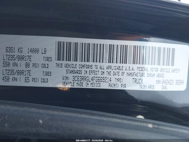 2015 Ram 3500 Tradesman მანქანა იყიდება აუქციონზე, vin: 3C63RRGL4FG669214, აუქციონის ნომერი: 44683177