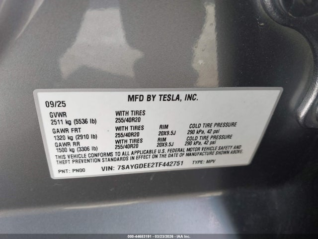 7SAYGDEE2TF442751 Tesla Model Y All-wheel Drive/long Range Launch Series/premium All-wheel Drive