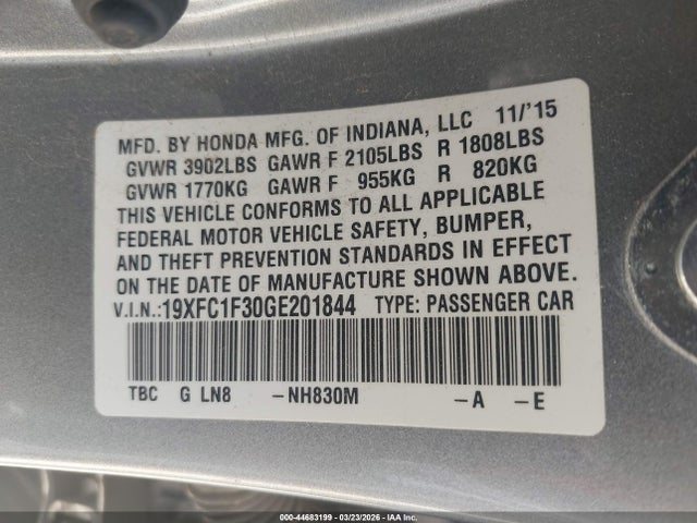 Honda Civic Ex-t 2016 19XFC1F30GE201844 Image 9