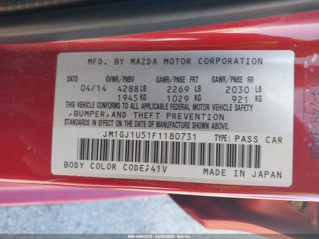 44683223 :رقم المزاد ، JM1GJ1U51F1180731 vin ، 2015 Mazda Mazda6 I Sport مزاد بيع