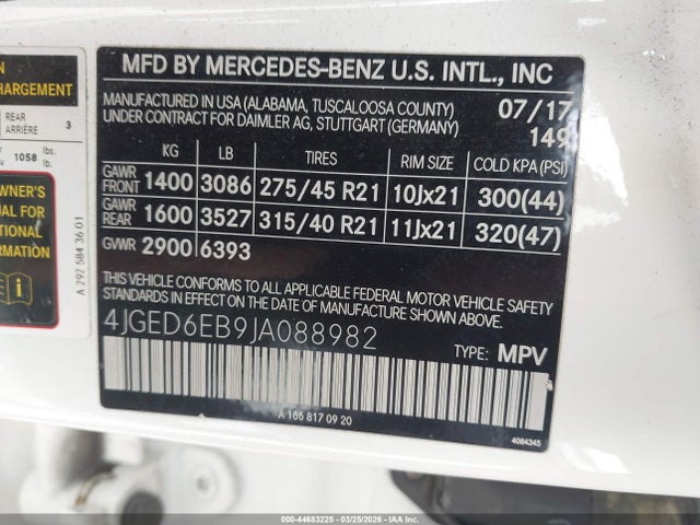44683225 :رقم المزاد ، 4JGED6EB9JA088982 vin ، 2018 Mercedes-benz Amg Gle 43 Coupe 4matic مزاد بيع