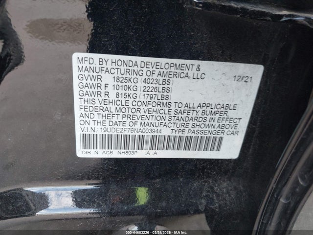 Aukcja sprzedaży 2022 Acura Ilx Premium Package, vin: 19UDE2F76NA003944, numer aukcji: 44683226