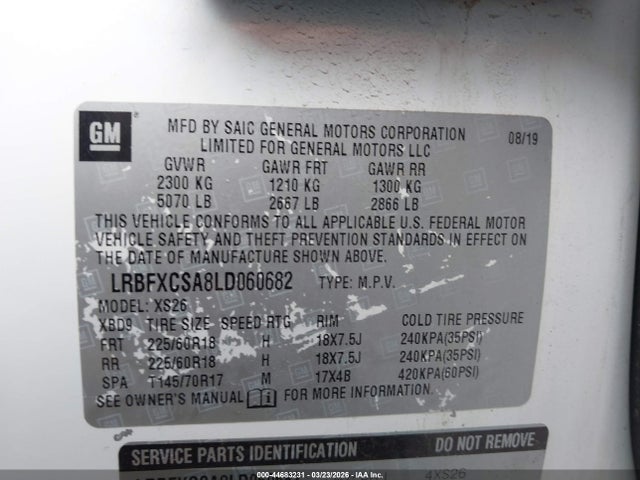 Продажа на аукционе авто 2020 Buick Envision Fwd Essence, vin: LRBFXCSA8LD060682, номер лота: 44683231
