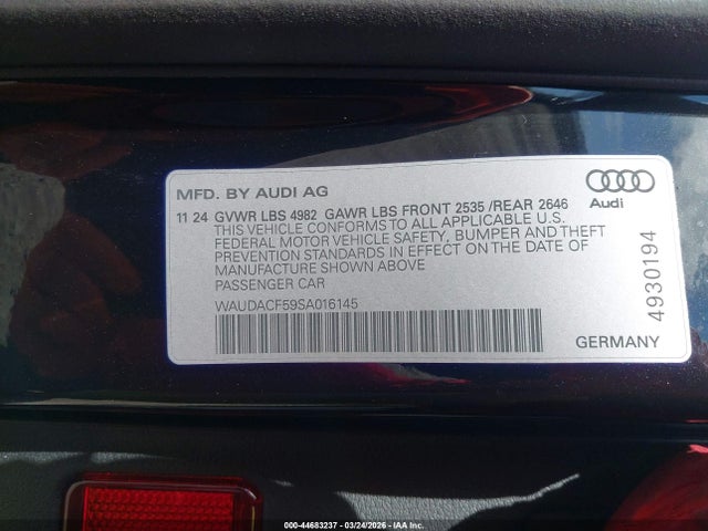 Продажа на аукционе авто 2025 Audi A5 Sportback Premium 45 Tfsi S Line Quattro S Tronic, vin: WAUDACF59SA016145, номер лота: 44683237