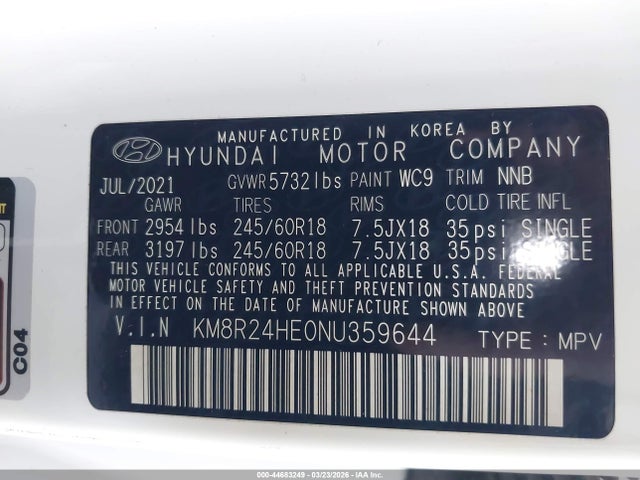 2022 HYUNDAI PALISADE KM8R24HE0NU359644 Photo 8