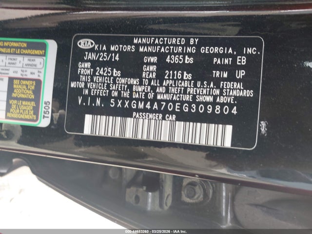 Aukcja sprzedaży 2014 Kia Optima Lx, vin: 5XXGM4A70EG309804, numer aukcji: 44683260