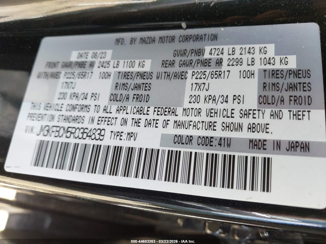 Aukcja sprzedaży 2024 Mazda Cx-5 2.5 S Preferred, vin: JM3KFBCM5R0364839, numer aukcji: 44683263