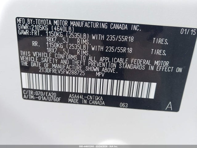Toyota Rav4 Limited 2015 2T3DFREV5FW288725 Image 9