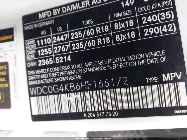 Aukcja sprzedaży 2017 Mercedes-benz Glc 300 4matic, vin: WDC0G4KB6HF166172, numer aukcji: 44683266