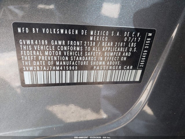 44683267 :رقم المزاد ، 3VW2B7AJ7HM415969 vin ، 2017 Volkswagen Jetta 1.4t S مزاد بيع
